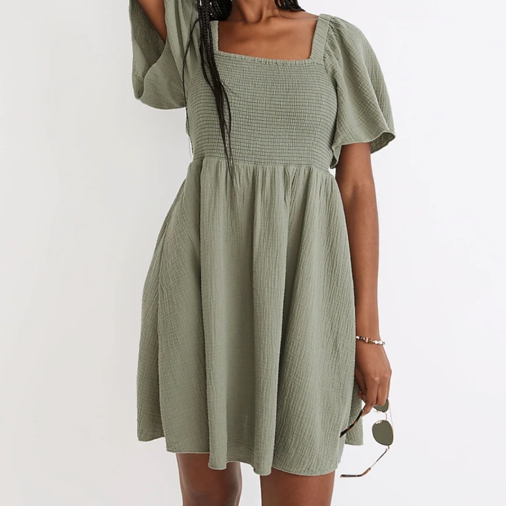 Madewell Lightspun Lucie Smocked Tie-Back Mini Dress Size L